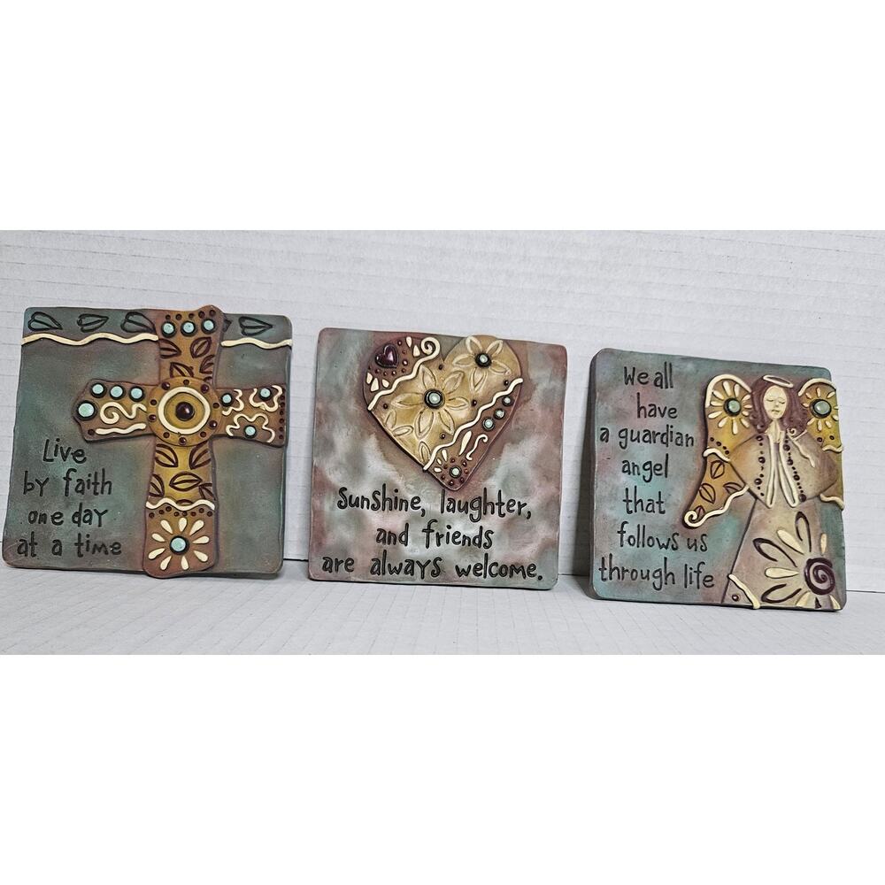 SALE GANZ 3D Hanging Plaques Tiles Friend Inspirational Quotes 5"x5" set 3 RARE